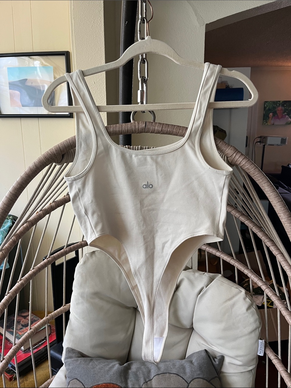ALO Yoga Cream Tank-Style One-Piece Bodysuit Small